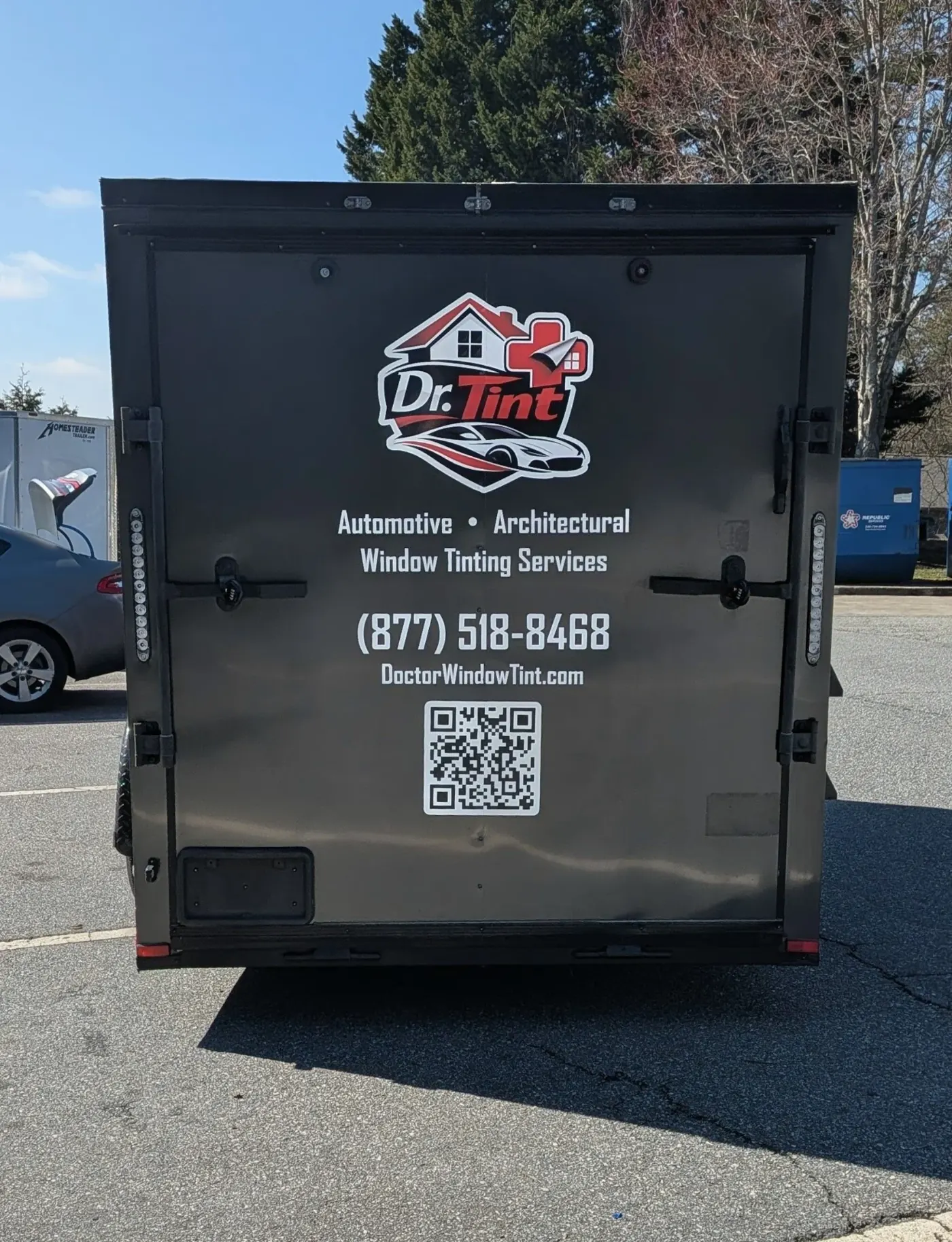 Dr. Tint trailer wrap rear graphics